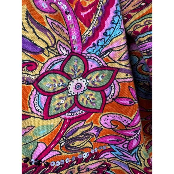 Coldwater Creek Colorful Jacket XS Pink Orange Boho Artsy Floral Art To Wear - Picture 3 of 9